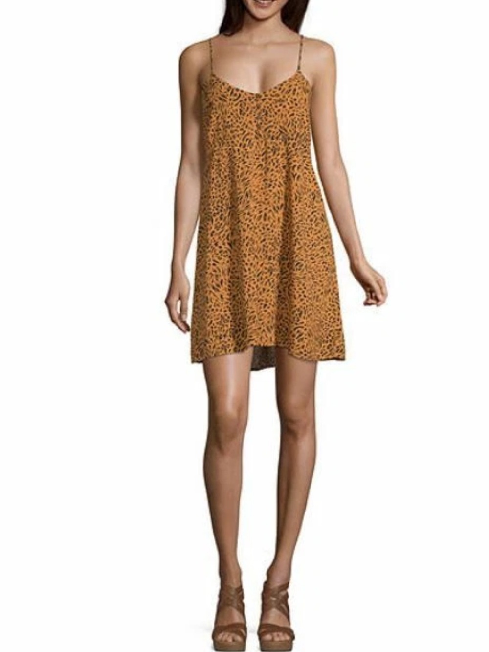 Arizona Jean Co Tan Animal Print Spaghetti Strap Fit & Flare Mini Dress Size M